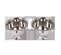 Bol Double en Acier Inoxydable avec étagère en métal, idéal pour Animaux de Compagnie, résistant et Facile à Nettoyer, Alimentation et Eau.