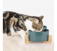 Bol Double en céramique pour Chiens, Gamelle en céramique pour Chats, Bol Alimentaire pour Chiens, Récipient pour Nourriture et Eau, Gamelle Design céramique, Bol pour croquettes (Vert, 2 Bols)