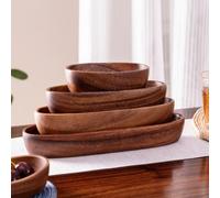 Bol en bois d'acacia massif en forme de bateau pour service de salade de fruits et présentation de table rustique (38 x 21,6 x 11,4 cm)