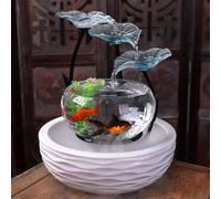 Bol en céramique avec aquarium en verre et fontaine à eau flottante lotus - Décoration d'intérieur zen pour la maison et le bureau (blanc)
