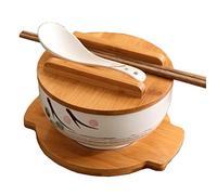 Bol En Céramique Avec Couvercle Bol De Ramen De Style Japonais Bol De Restaurant Chinois Bol De Soupe Grand Bol De Riz Avec Cuillère, Baguettes (Color : Blanc, Size : B)