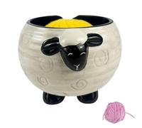 Bol en fil en céramique, 7 pouces mignonnes bols de fil à tricot mouton avec trous, porte-fils, bol en crochet, bol de rangement en fil fait à la main pour les accessoires de crochet à tricot bricola