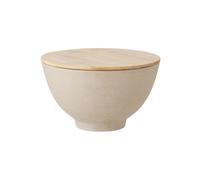 Bol en grès beige, grand, couvercle en bambou et silicone - Bloomingville, Lee - Ø25xH15 cm