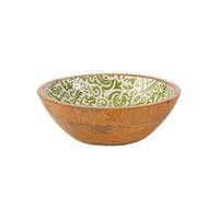 Bol en manguier décoré vert et blanc 19 cm