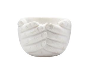 Bol en marbre blanc, rond, mains sculptées, décoratif - House Doctor, Hands - Ø15x10 cm