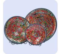 Bol en mosaïque 3-Set Bol en argile Bol en verre Décor Mosaïque Artisanat Pierres en verre Déco rond petit, rouge