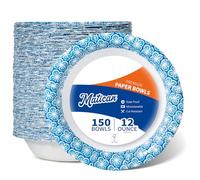 Bol en Papier, 350 ml, 150 Comptes, Sûr pour le Micro-ondes, Imperméable, Bol Jetable avec Design Harmonie Fleur de Prunier, Idéal pour Soupe, Salade, Snacks et Repas
