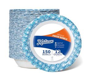 Bol en Papier, 350 ml, 150 Comptes, Sûr pour le Micro-ondes, Imperméable, Bol Jetable avec Design Harmonie Fleur de Prunier, Idéal pour Soupe, Salade, Snacks et Repas