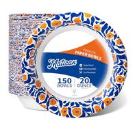 Bol en papier, 600 ml, 150 unités, résistant au micro-ondes, imperméable, bols jetables avec design floral de style Matisse, idéal pour soupes, salades, collations et repas
