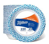 Bol en papier, 600 ml, 150 unités, résistant au micro-ondes, imperméable, bols jetables avec design Infini Pétale, idéal pour soupes, salades, collations et repas