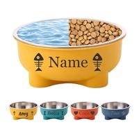 Bol mangeoire Personnalisable avec Le nom de Votre Animal, en Acier Inoxydable pour Chien ou Chat de 500ml pour Le soulagement du Cou (Yellow)