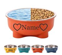 Bol mangeoire Personnalisable avec Le nom de Votre Animal, en Acier Inoxydable pour Chien ou Chat de 500ml pour Le soulagement du Cou (Orange)