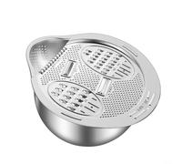 Bol mélangeur en acier inoxydable avec couvercle à râper, bol à tamis 2 en 1 pour laver le riz et les légumes, bac d'égouttement pour cuisine, passe au lave-vaisselle, argent, 27 x 24,5 x 13,8 cm