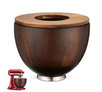 Bol mélangeur en bois avec couvercle anti-éclaboussures, compatible avec KitchenAid de 4,5 à 5 litres, en bois d'acacia naturel avec base en acier inoxydable, pour la pâtisserie, la pâte et les