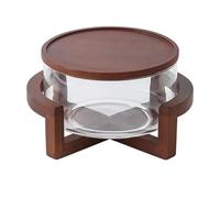 Bol mélangeur en verre, grande capacité de 1800 ml avec base en bois | Bol de service de cuisine, pour les réunions de , les fêtes, servir des pâtes, des fruits, des légumes, des desserts, des