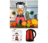 Bol mixeur blender - INOX - Rouge - 500W - 1,5L - 2 Vitesses + Bouilloire INOX 1,8L