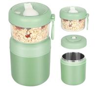 Bol Muesli a Emporter, Tasse à Yaourt Avec Compartiments, Pratique Sans BPA | Tasse à Céréales en Acier Inox Avec Couvercle et Cuillère,Box Lunch pour Enfants,pot Yaourt,Overnight Oats Jar,530+330ml(Vert