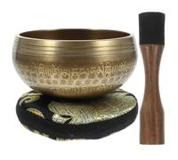 Bol Musical de Contemplation Bouddhiste en Cuivre Jaune Bâton | Motifs Scripturaires Autour du Bol, Pratique Yoga et Salle, Relaxation Portable, pour Chakras