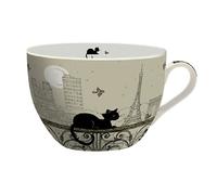 KIUB Bol chat avec une anse - Motif chat couché sur une fenêtre avec aussi la Tour Eiffel de Paris - matière porcelaine fine - contenance 500ML