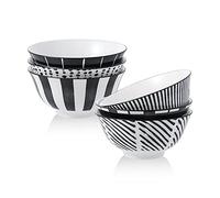Bol Petit Dejeuner Bols Soupe - Lot de 6 Bol Ramen Japonais en Ceramique Noir et Blanc - Ensemble Bols à Céréales Salade Riz en Porcelaine 700 ml - Service Bol Cereales | Nouilles | Dessert - 15,7 cm