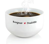 Bol petit déjeuner humoristique Bonjour Poulette - Bol céramique blanc - 600 ml, micro-ondes et lave-vaisselle, design français