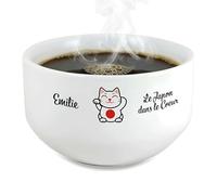 Bol petit déjeuner personnalisable Pays : Le Japon dans le coeur - Bol céramique blanc - 600 ml. Compatible micro-ondes et lave-vaisselle