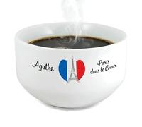 Bol petit déjeuner personnalisable Ville : Paris dans le coeur - Bol céramique blanc - 600 ml. Compatible micro-ondes et lave-vaisselle