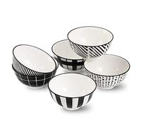 Bol Petit Dejeuner Porcelaine Bols - Petit Bol Japonais 300ml - Bol Noir et Blanc Ceramique 12 cm - 6 Petits Bols à Soupe | Riz | Dessert | Glace | Snack - Passe au Lave Vaisselle et au Micro ondes