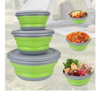 Bol pliable avec couvercle - 3 pièces - set de camping pliable - saladier portable pliable et bassine à vaisselle - cuisine de campi