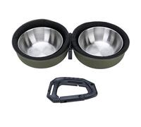 Bol pour Animaux de Compagnie, 9cm Chien Pliable Bols Doubles en Acier Inoxydable, Bol de Nourriture à Eau Portable avec Un Sac EVA et Clip pour Chiens Chats Chiot Kitty (Vert)