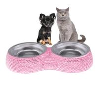 Bol pour Animaux de Compagnie Blingbling,Bols Doubles pour Chat | Petit Chien Bols Bling Strass Bols pour Animaux de Compagnie en Acier Inoxydable Double mangeoire à Eau pour Chiots Chats