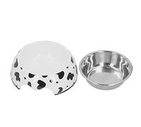 Bol pour Animaux de Compagnie en Acier Inoxydable, Bol de Nourriture et d'eau pour Chien avec Base antidérapante, Texture de Vache Mignonne, Durable, Robuste, sûr et sain pour (Vache à Lait)