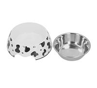 Bol pour Animaux de Compagnie en Acier Inoxydable, Bol de Nourriture et d'eau pour Chien avec Base antidérapante, Texture de Vache Mignonne, Durable, Robuste, sûr et sain pour (Vache à Lait)