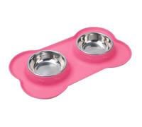 Bol pour Animaux, Gamelles Doubles en Acier Inoxydable for Chiens et Chats, avec Tapis antidérapant Silicone Anti-Fuite, for Chiots(Pink,S)