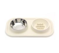 Bol pour Animaux, Gamelles for Chiens et Chats, gamelles à Alimentation Lente, Anti-étouffement, Double gamelle en Acier Inoxydable for Petits(Beige)