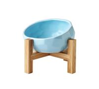 Bol pour Chat en céramique 1090ml avec Support en Bois | Gamelle simple surélevée eau et nourriture, bol rond en céramique, pour petits chiens et chats(Pink)