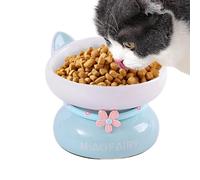 Bol pour chat surélevé en céramique, bols de nourriture pour chat surélevés | pour chats inclinés de 15 degrés anti-vomissements | Cuillères mignonnes pour chat surélevées avec bouche inclinée