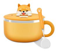 Bol ramen 1200 ml avec couvercle – cuiseur nouilles inox design Shiba Inu – récipient nouilles instantané avec couvercle à tamis