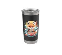 Bol ramen mangeant un renard mignon avec vagues japonaises Gobelet isotherme en acier inoxydable double paroi