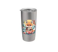 Bol ramen mangeant un renard mignon avec vagues japonaises Gobelet isotherme en acier inoxydable double paroi