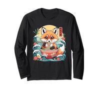 Bol Ramen Mangeant Un Renard Mignon avec Vagues japonaises Manche Longue