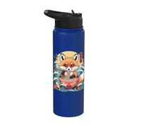 Bol ramen mangeant un renard mignon avec vagues japonaises Stainless Steel Insulated Water Bottle