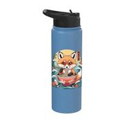 Bol ramen mangeant un renard mignon avec vagues japonaises Stainless Steel Insulated Water Bottle