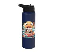 Bol ramen mangeant un renard mignon avec vagues japonaises Stainless Steel Insulated Water Bottle