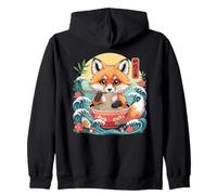 Bol Ramen Mangeant Un Renard Mignon avec Vagues japonaises Sweat à Capuche