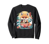 Bol Ramen Mangeant Un Renard Mignon avec Vagues japonaises Sweatshirt