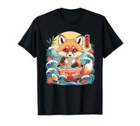 Bol Ramen Mangeant Un Renard Mignon avec Vagues japonaises T-Shirt