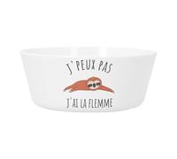 Bol Repas Bébé et Enfant Plastique - J'Peux Pas J'ai la Flemme Paresseux Illustration - Vaisselle Incassable pour Purée, Soupe, Céréales ou Goûter Compatible Micro-ondes Imprimé en France