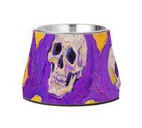 Bol surélevé en acier inoxydable avec motif tête de mort, rose, cœur, peinture à l'huile, pour chiens à alimentation lente, pour manger lentement cuencos elevados para perros