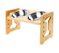 Bol surélevé pour chien - Station d'alimentation réglable | Support en bois incliné ergonomique, bol en acier inoxydable, alimentation lente, porte-nourriture pour chiot et chat, récipient à boisson